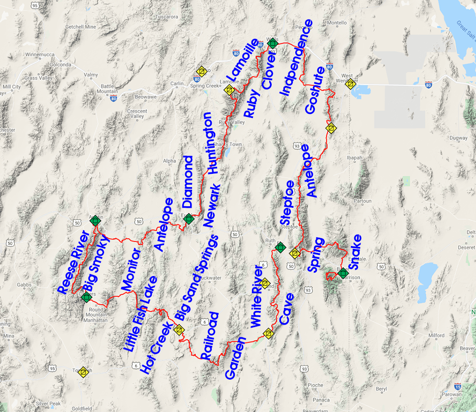 BRT thru hike map of valleys along trail